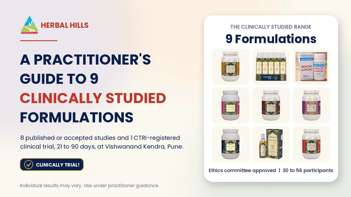 A practitioner's guide to 9 clinically studied Herbal Hills formulations: 8 published or accepted studies and 1 CTRI-registered clinical trial, clinically trial badge