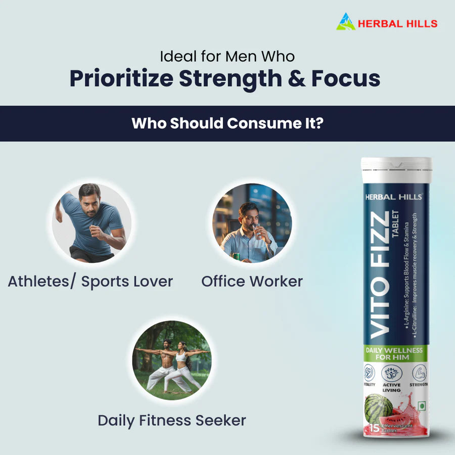 Vito Fizz Men’s Wellness Effervescent Tablets – Watermelon Flavor – 15 Tablets (Pack of 5) by Herbal Hills