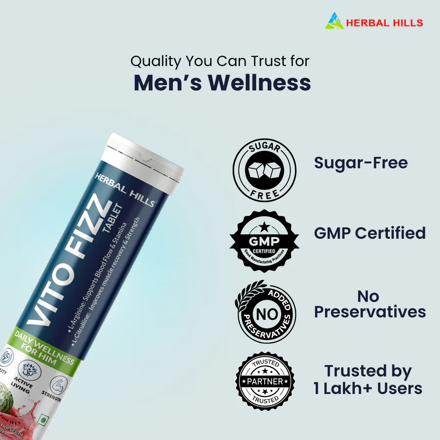 Vito Fizz Men’s Wellness Effervescent Tablets – Watermelon Flavor – 15 Tablets (Pack of 5) by Herbal Hills