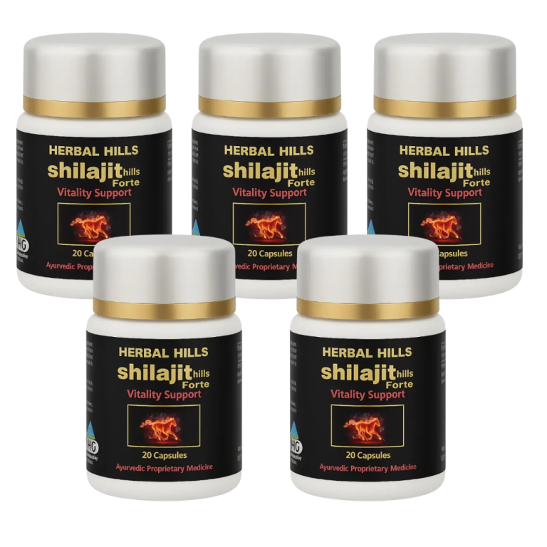 Shilajit Forte Men’s Wellness Support Capsules – 20 Capsules Pack of 5 by Herbal Hills