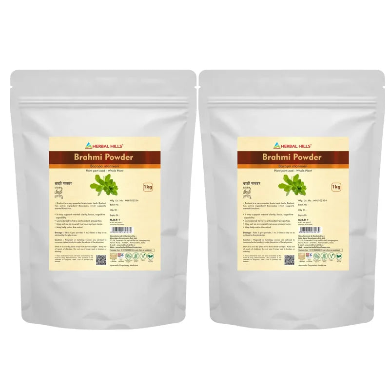 Brahmi Powder – 1kg (Pack of 2) | Standardized Ayurvedic Quality | Herbal Hills