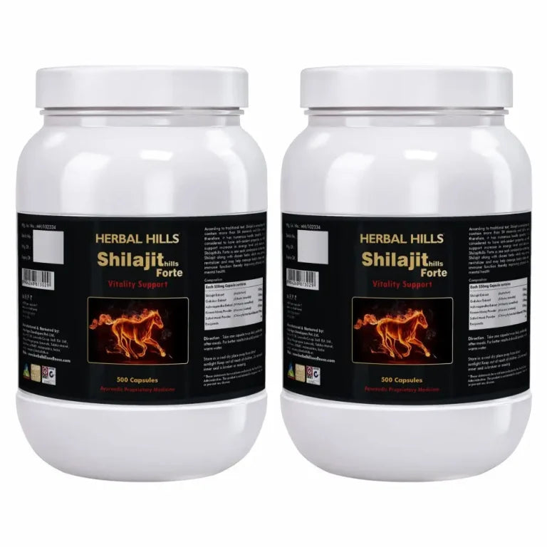Shilajit Forte Men’s Wellness Support Capsules – 500 Capsules Pack of 2 by Herbal Hills