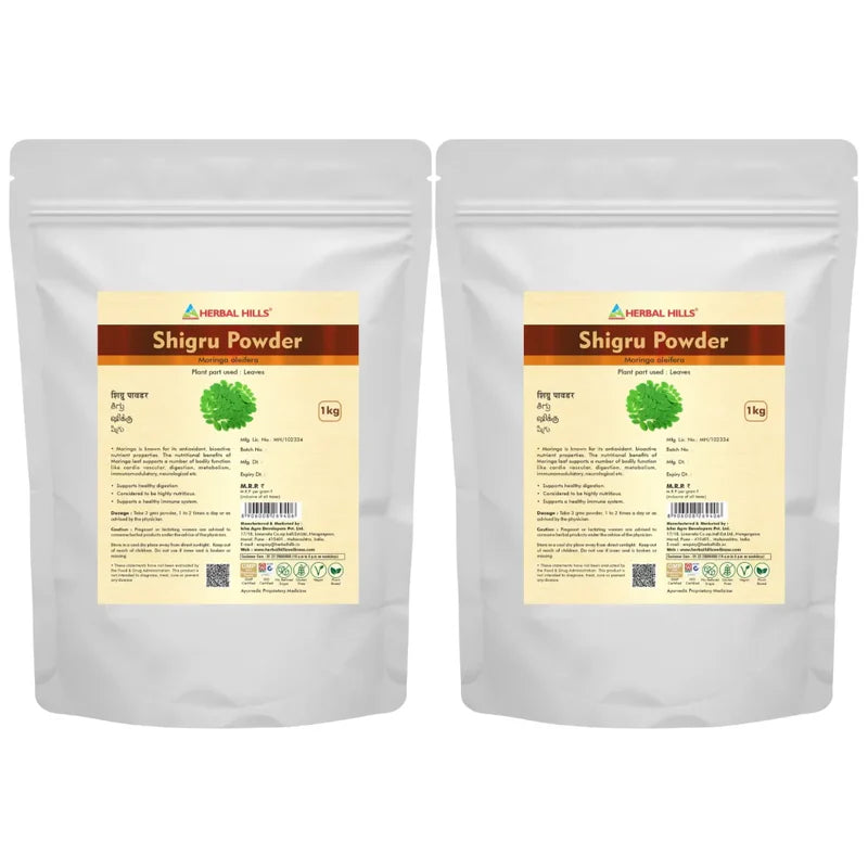 Moringa (Shigru) Powder – 1kg (Pack of 2) | Standardized Ayurvedic Quality | Herbal Hills