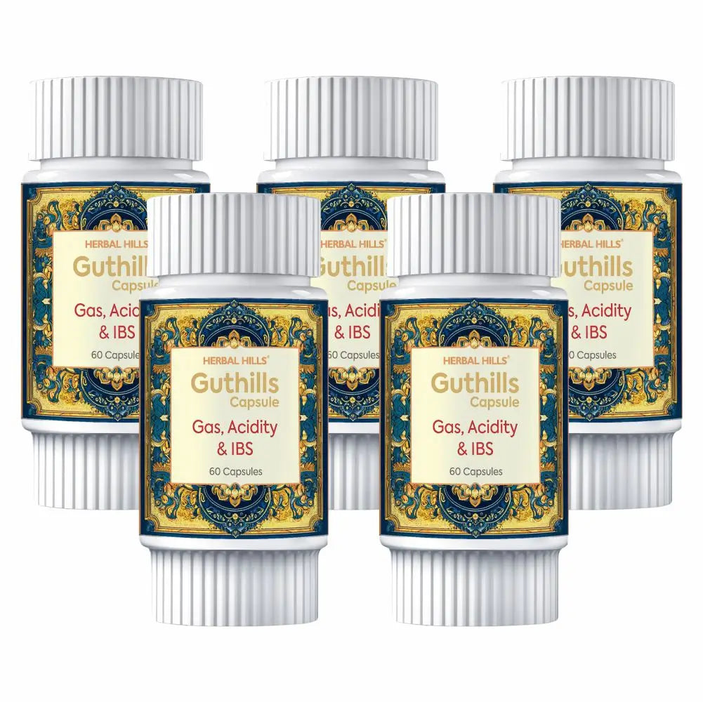 Guthills Herbal Capsules – 60 Count | Ayurvedic Gut Support Formula ( pack of 5)