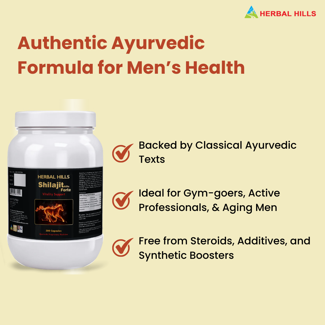 Shilajit Forte Men’s Wellness Support Capsules – 500 Capsules by Herbal Hills