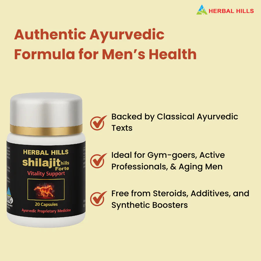 Shilajit Forte Men’s Wellness Support Capsules – 20 Capsules Pack of 5 by Herbal Hills