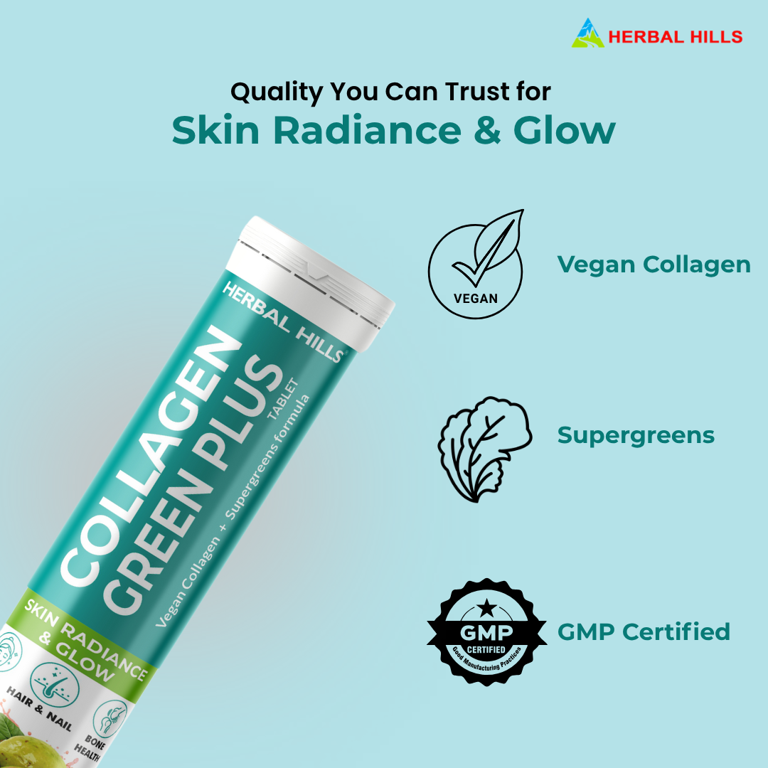 Collagen Green Plus Effervescent Tablets –With Amla, Vitamin C & Supergreens – Boost Skin Glow, Hair Growth, Nail Strength & Detox – Guava Flavor – 15 Tablets
