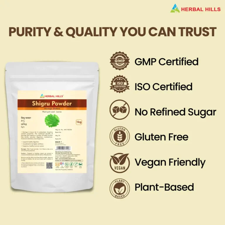 Moringa (Shigru) Powder – 1kg | Standardized Ayurvedic Quality | Herbal Hills