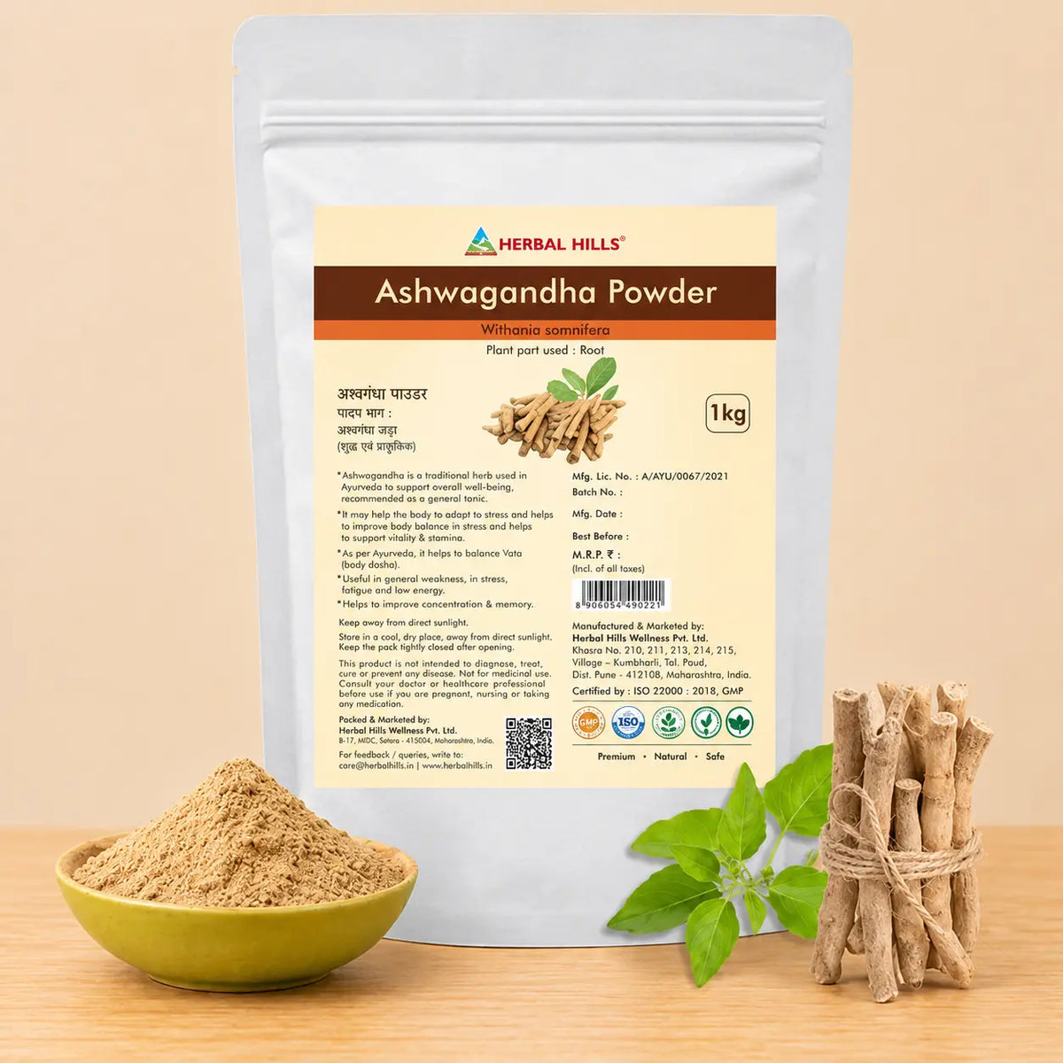 Ashwagandha Churna Powder – 1kg | Standardized Ayurvedic Quality | Herbal Hills