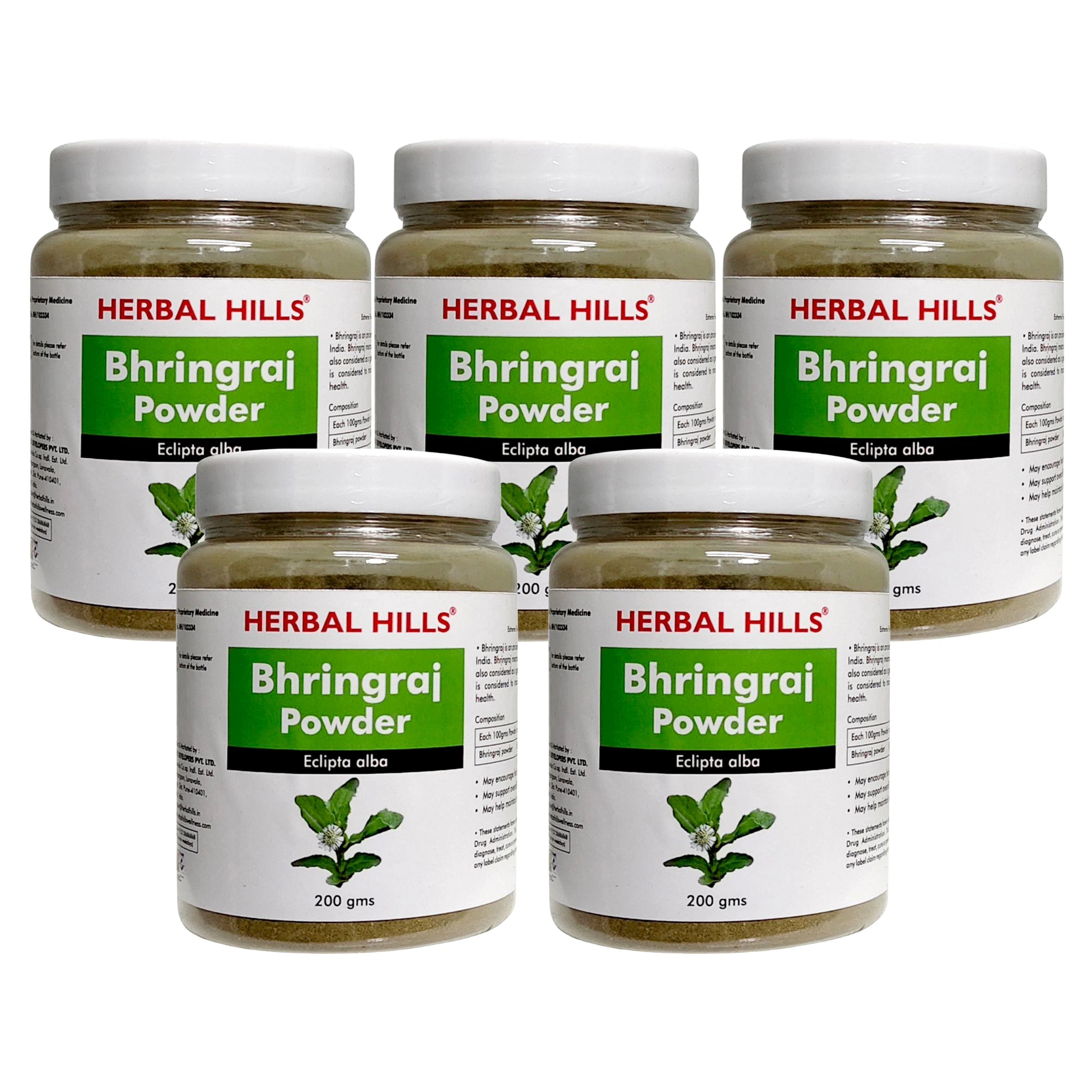 Bhringraj Powder – 200g (Pack of 5) | Standardized Ayurvedic Quality | Herbal Hills