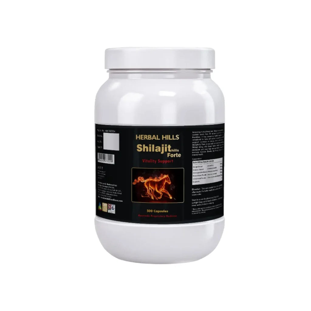 Shilajit Forte Capsules – 500 Capsules | Standardized Ayurvedic Quality | Herbal Hills