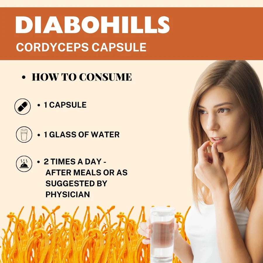 Herbal Hills Diabohills Cordyceps Capsules – Sugar Management Support – 700 Capsules