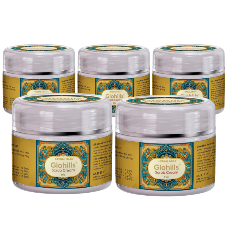 Natural Skin Scrub Cream – Glohills 50g Scrub Cream with Kokum butter & Wheatgerm Oil (Pack of 5)