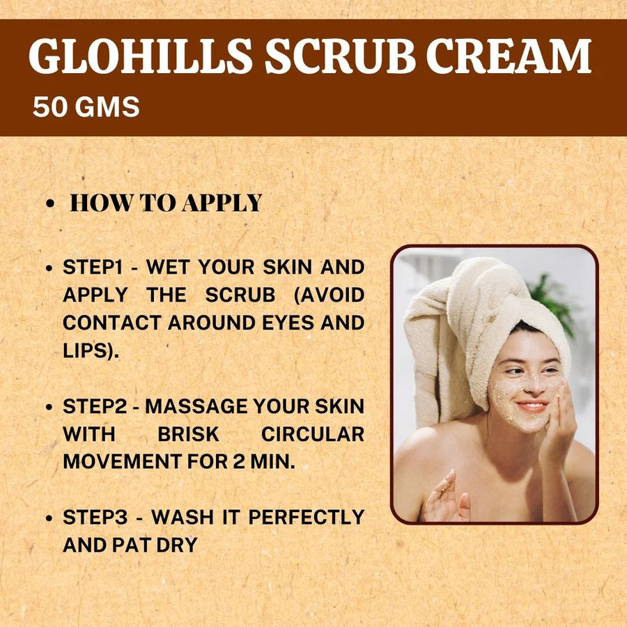 Natural Skin Scrub Cream – Glohills 50g Scrub Cream with Kokum butter & Wheatgerm Oil (Pack of 5)