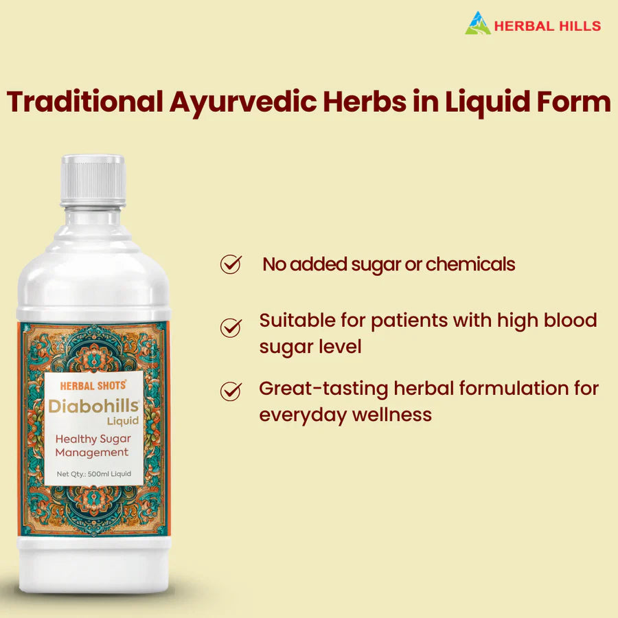 Diabohills Ayurvedic Natural Sugar Support Herbal Shot – 500 ml Pack of 5 by Herbal Hills