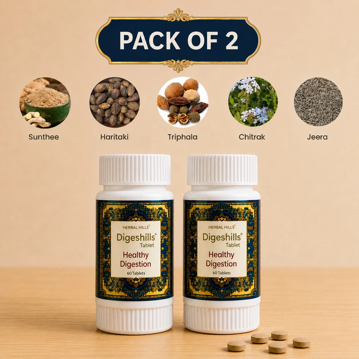Digeshills Ayurvedic Digestive Support Tablets – 60 Tablets (Pack of 2)