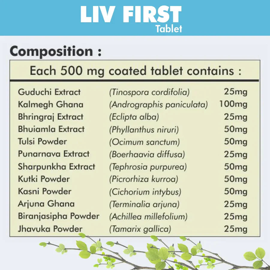 Ayurvedic Liver Tablets – Liver Support formula – Liv First 60 Tablet (Pack of 5)