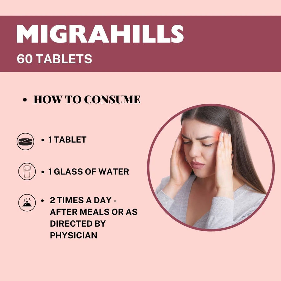 Migrahills Ayurvedic Head Comfort Support Tablets – 900 Tablets Pack of 2 by Herbal Hills