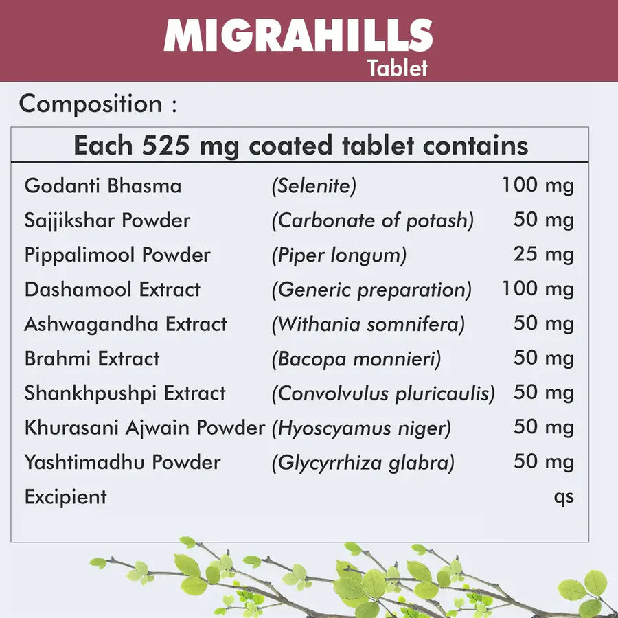 Migrahills Ayurvedic Head Comfort Support Tablets – 900 Tablets Pack of 2 by Herbal Hills