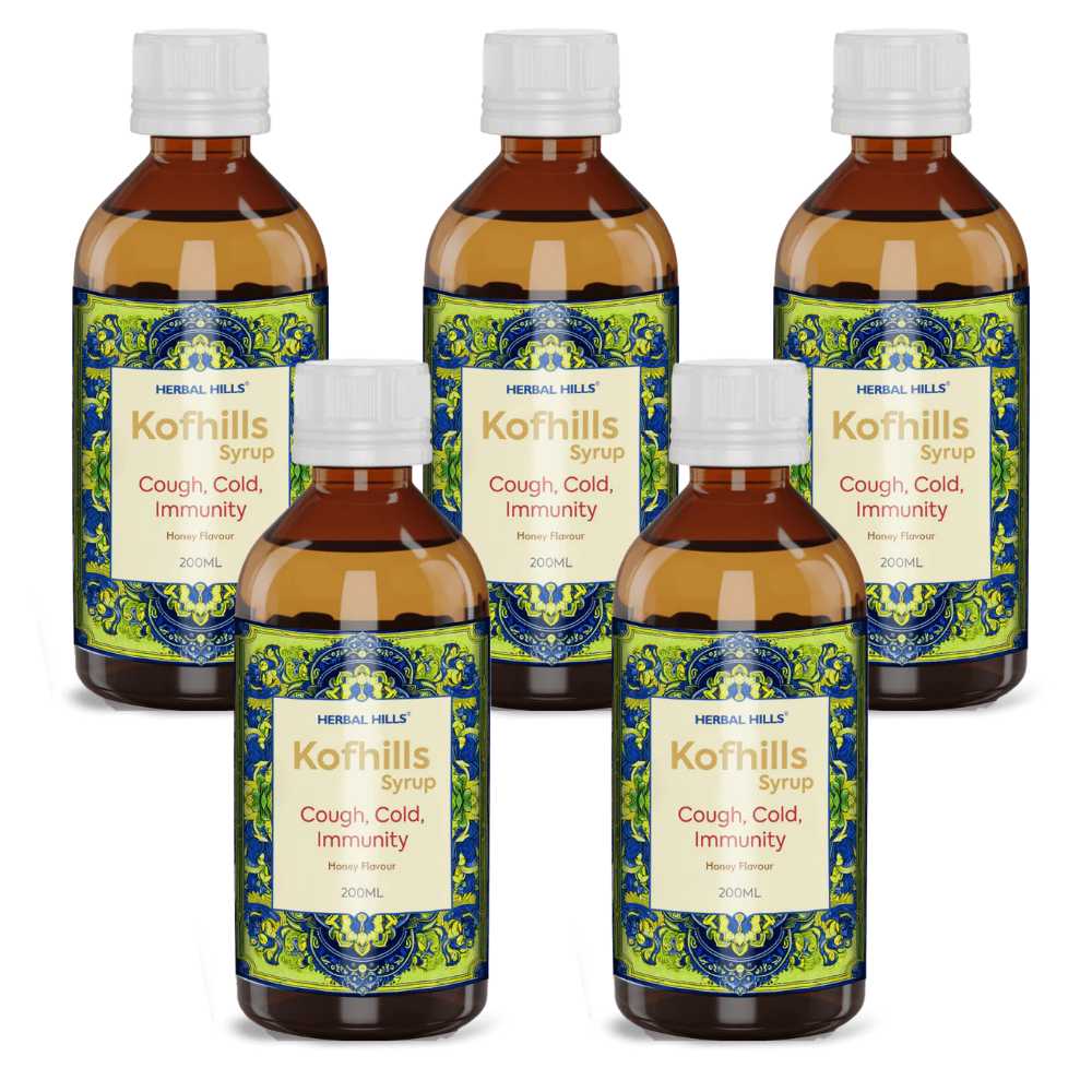 Kofhills Syrup, Ayurvedic respiratory care syrup, Promotes Lung Health, Natural cough, cold reliever, Immune system respiratory support (Pack of 5)