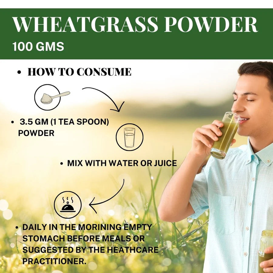 Organic Wheatgrass powder - 100 Gms | Standardized Ayurvedic Quality | Herbal Hills
