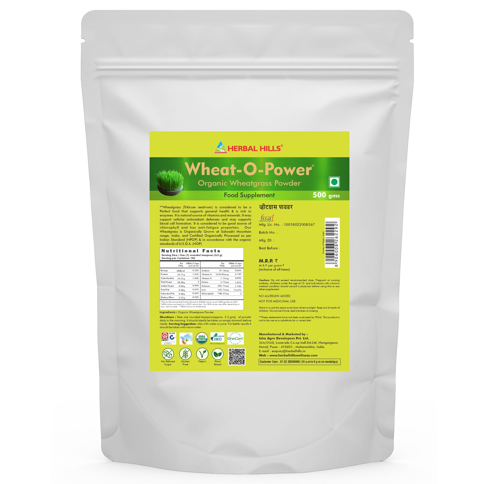 Herbal Hills Organic Wheatgrass Powder – 500 gms