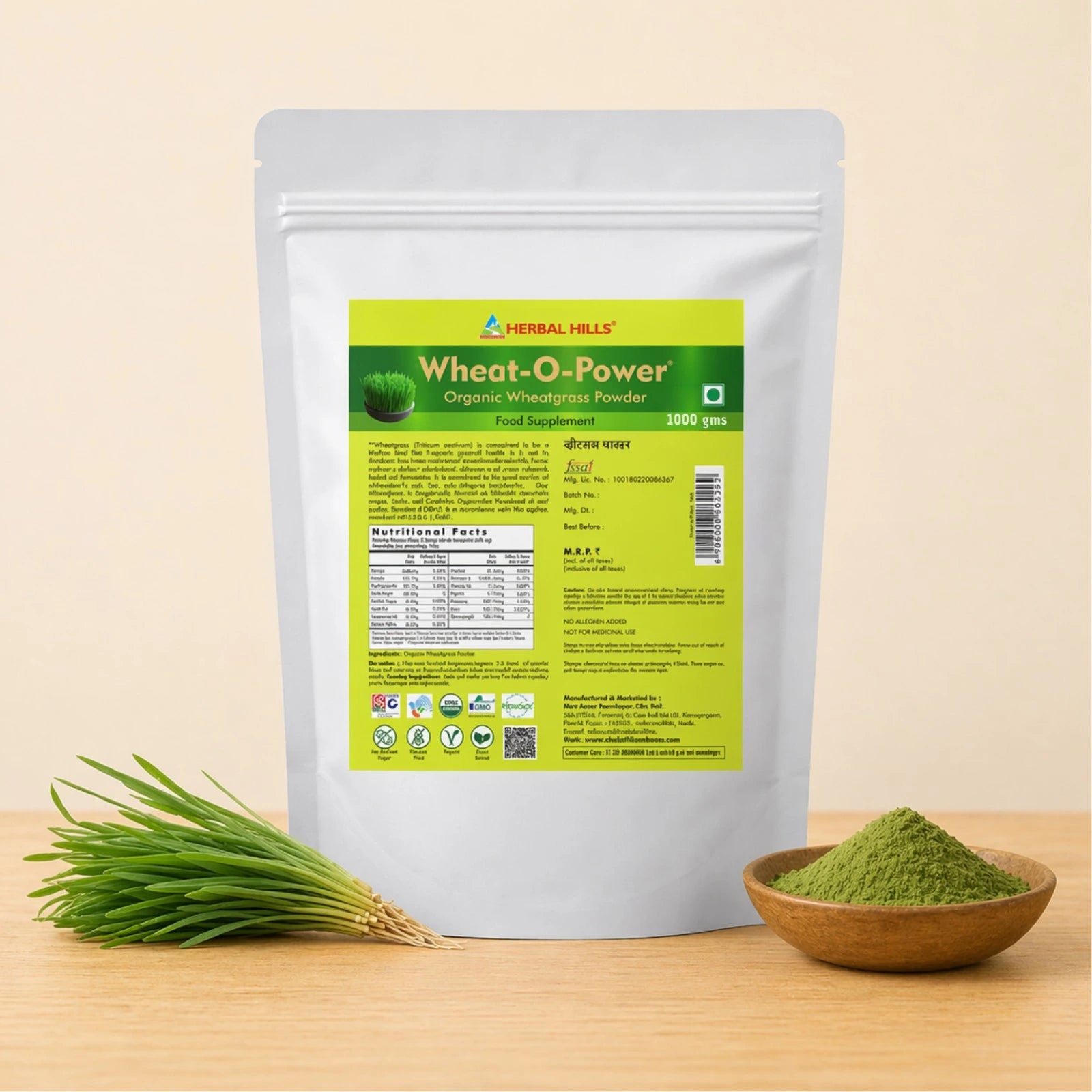Organic Wheatgrass powder - 1kg | Standardized Ayurvedic Quality | Herbal Hills