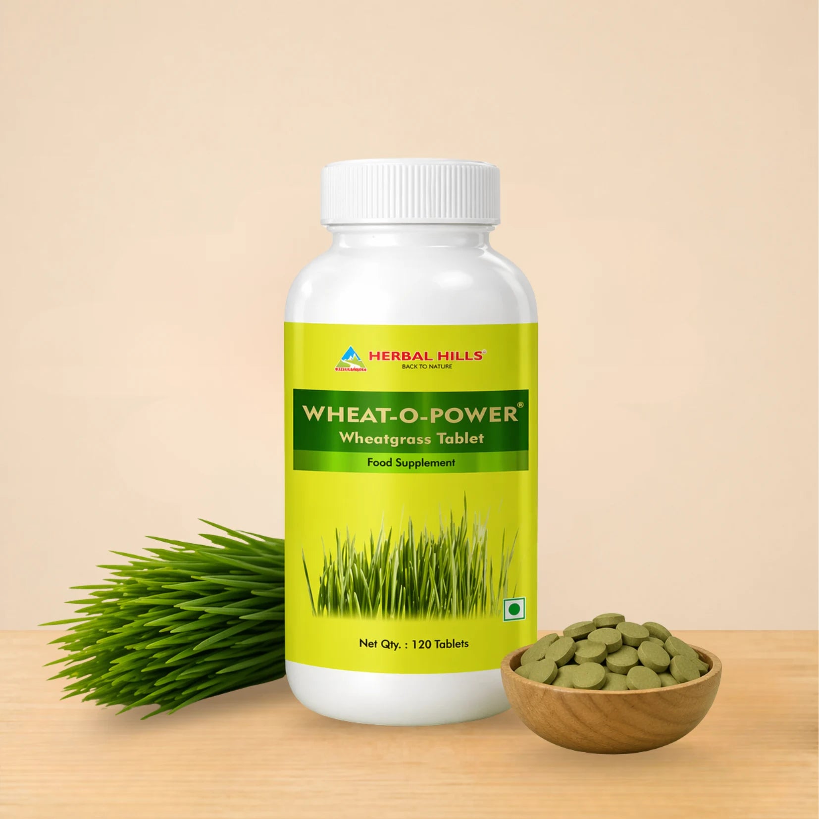 Organic Wheatgrass Tablets - 120 Count  | Standardized Ayurvedic Quality | Herbal Hills