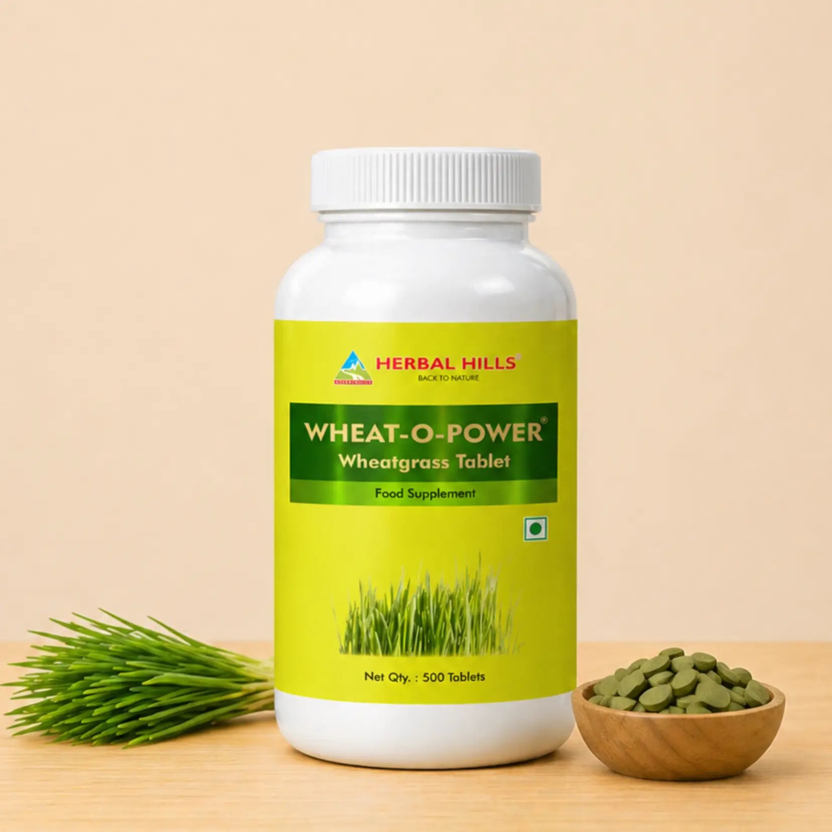 Organic Wheatgrass Tablets - 500 Count | Standardized Ayurvedic Quality | Herbal Hills