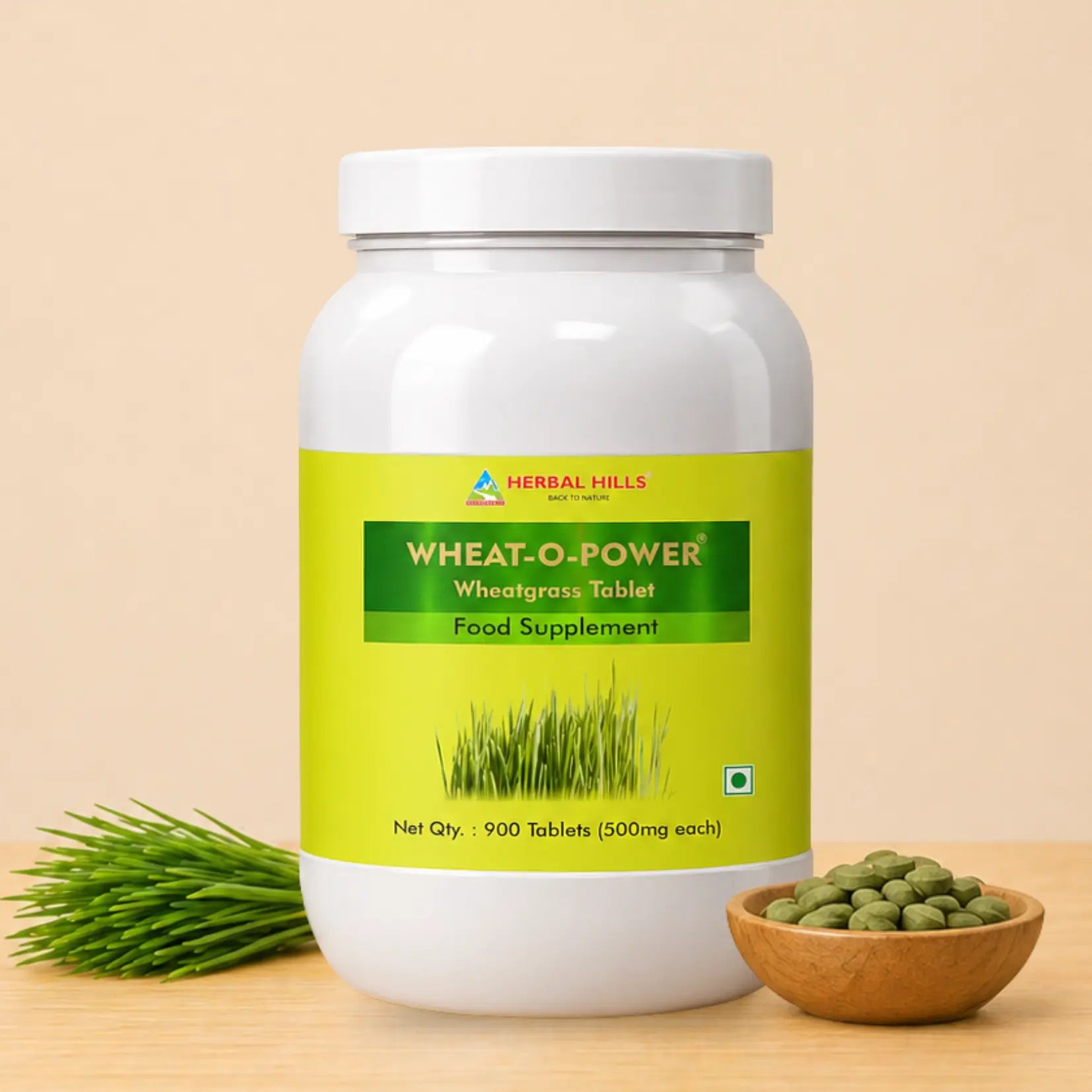Organic Wheatgrass Tablets - 900 Count | Standardized Ayurvedic Quality | Herbal Hills