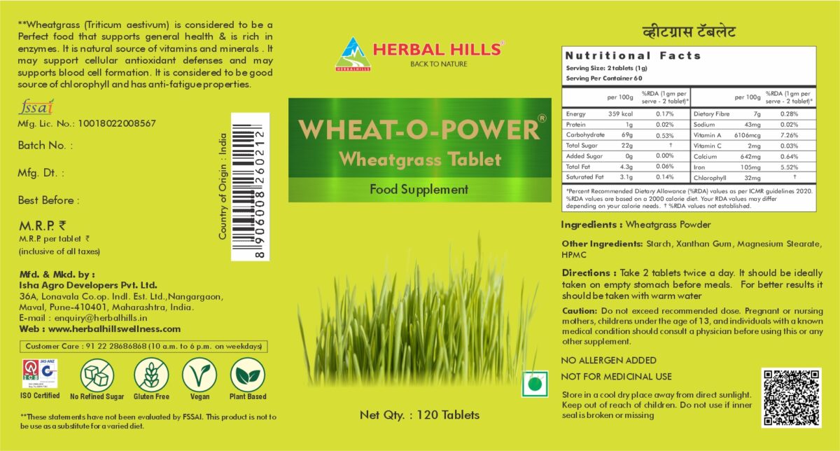 Wheatgrass Tablets (Pack of 120 Tablets) - Green Food Supplement - Image 2