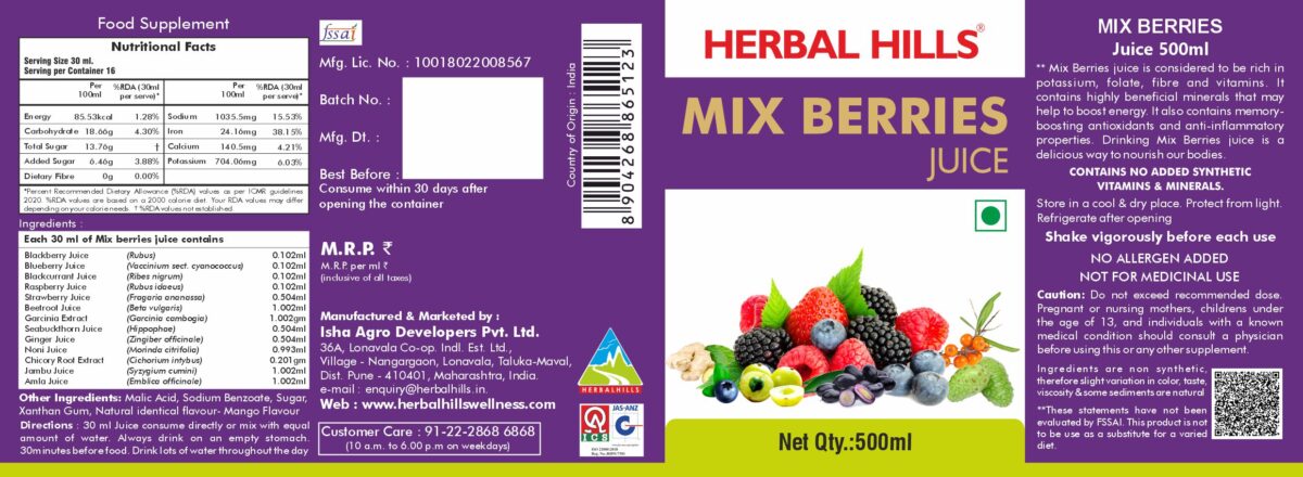 Mix Berry Juice – 500 ml | Herbal Hills All‑Natural Drink - Image 2