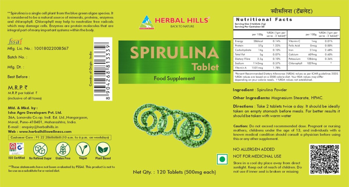 Spirulina 120 Tablets - Chlorophyll Rich Food - Image 2