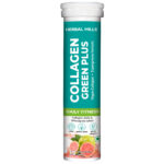 Collagen Green Plus Effervescent Tablets –With Amla, Vitamin C & Supergreens – Boost Skin Glow, Hair Growth, Nail Strength & Detox – Guava Flavor – 15 Tablets